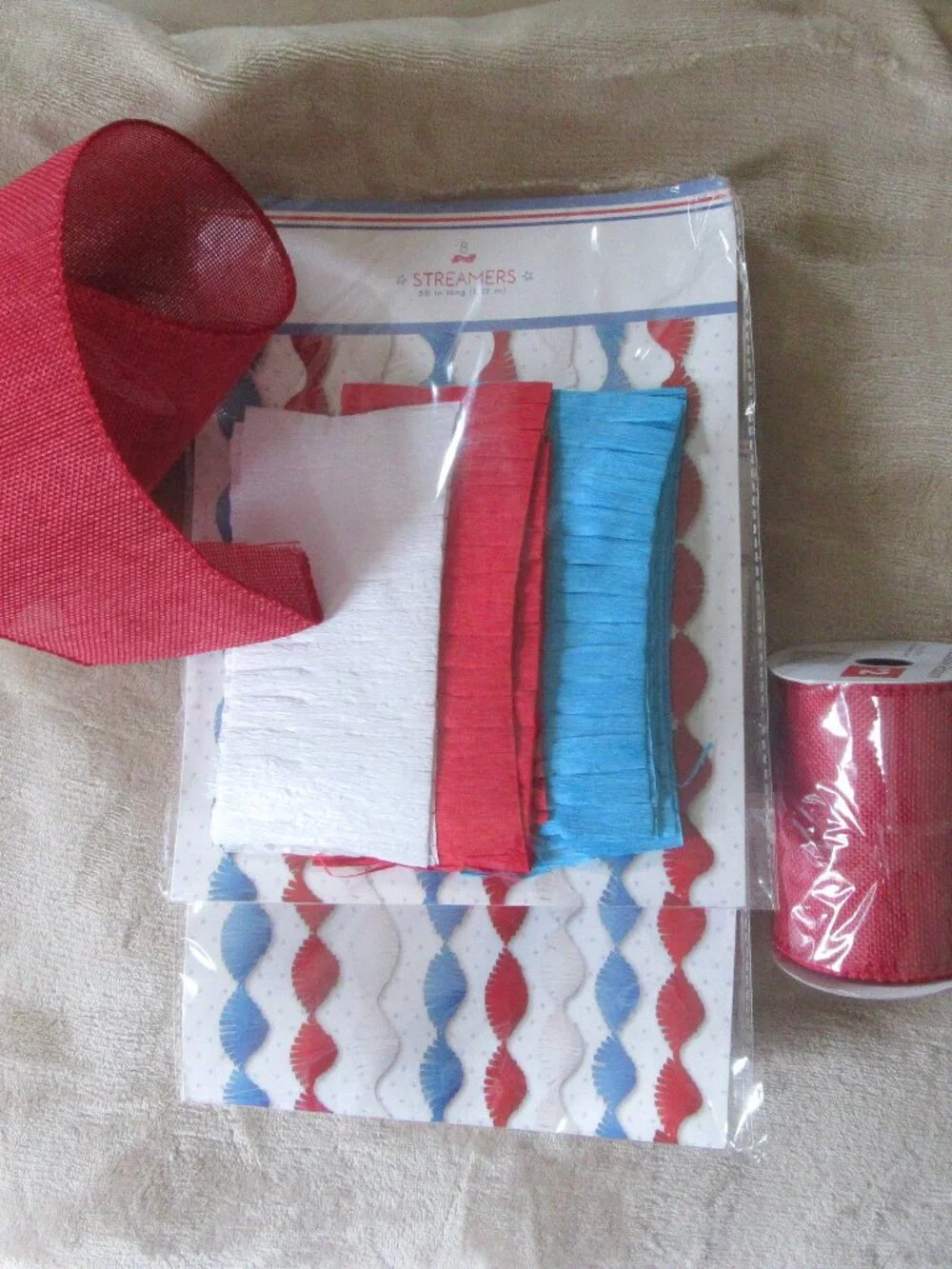 Vintage 4th of July decoration; Fringe crepe paper streamers & decorative ribbon